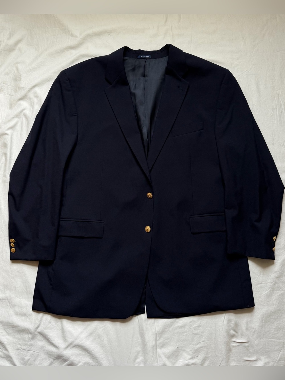 Polo Ralph Lauren University Navy Blue 100% Wool Blazer Gold Buttons